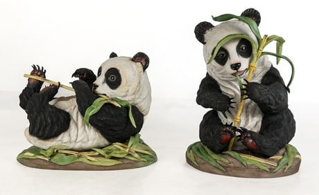 Boehm Two Porcelain Panda Sculptures