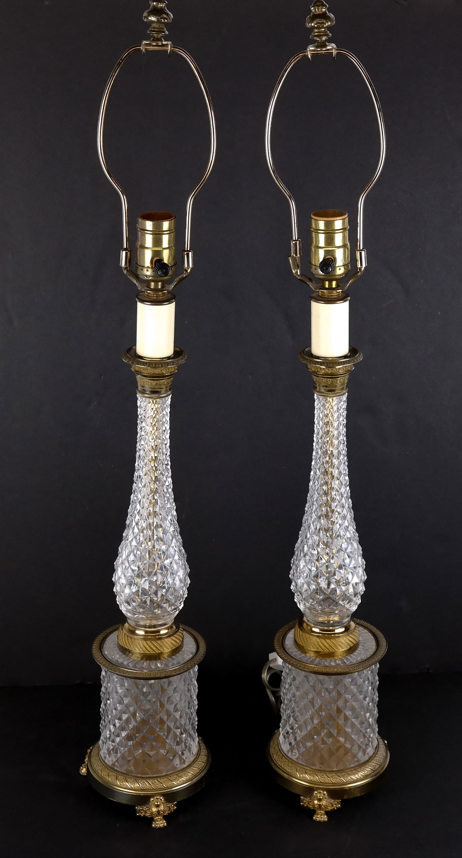 Pair of Empire Glass and Gilt Metal Table Lamps (1 of 9)