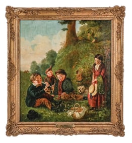Willaim BROMLEY "The Picnic" Figural Oil on Canvas