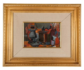 Signed Modernist Oil on Masonite Still Life