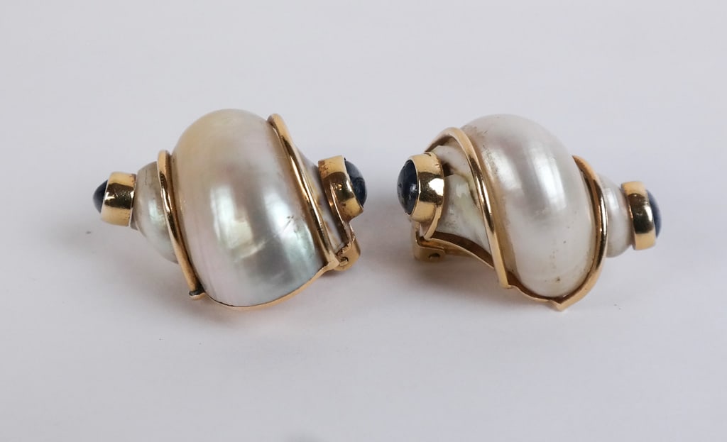 Seaman Schepps Turbo Shell & Sapphire Ear Clips, 2 (1 of 10)