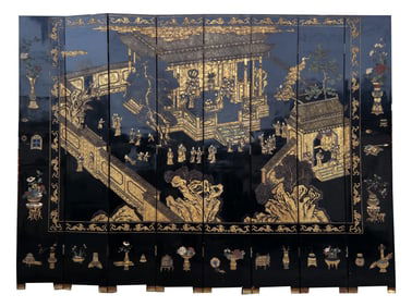 Chinese Black Lacquer Eight-Fold Screen
