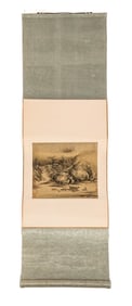 Chinese Ink on Paper Scene Mounted on a Scroll