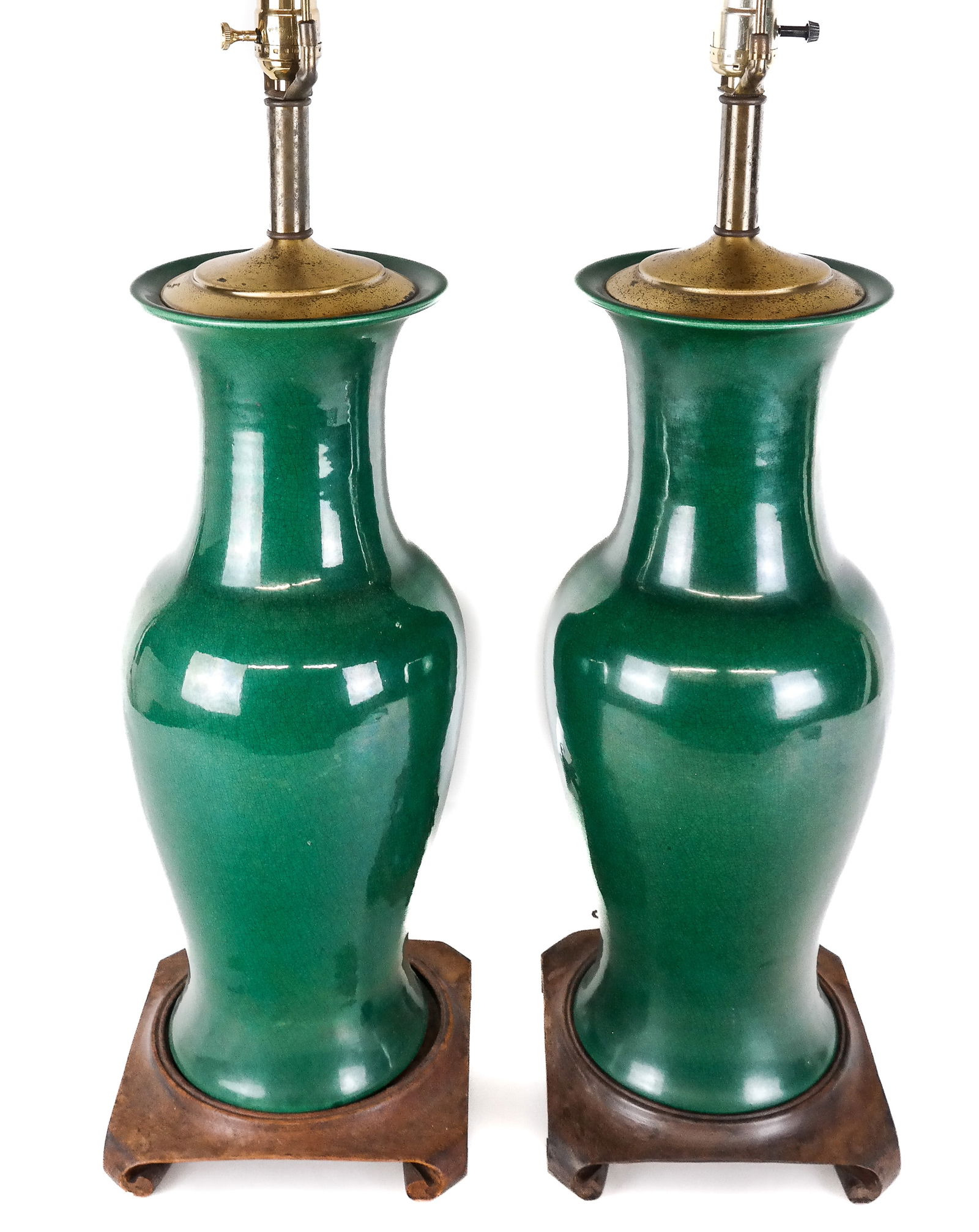 Chinese Pair Apple Green Baluster Vases as Lamps (1 of 10)
