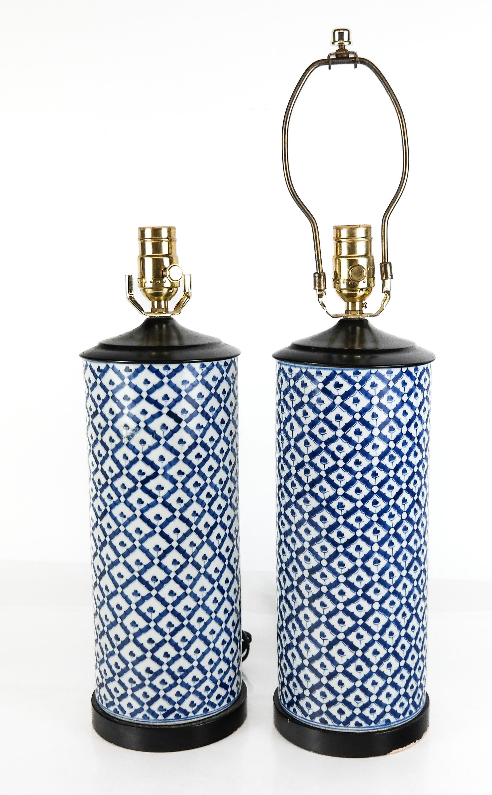 Chinese Pair of Blue and White Brush Pots as Lamps (1 of 8)