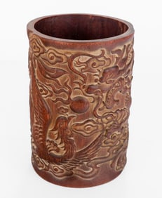 Chinese Carved Wood Brush Pot