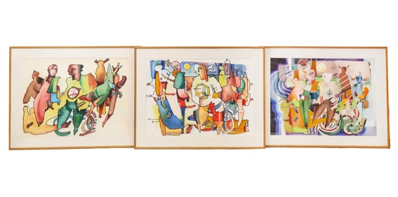 Claude PONSOT: Group of 3 Abstract Watercolors