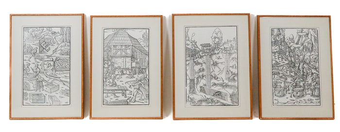 4 Reproduction Prints, "De Re Metallica"