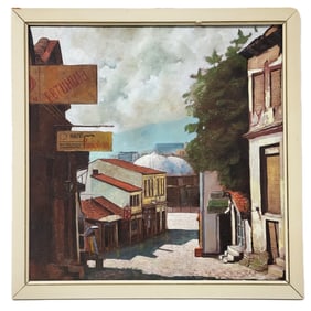 Late 20th C. Oil on Canvas Street Scene