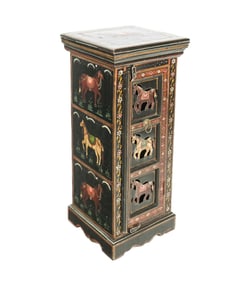 Folk Art-Style Horse-Decorated Cabinet