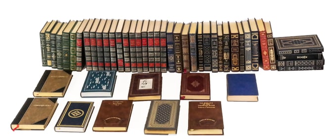 BOOKS: Two Shelves Of Leatherbound Books