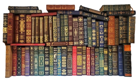 BOOKS: Three Shelves Of Leatherbound Books