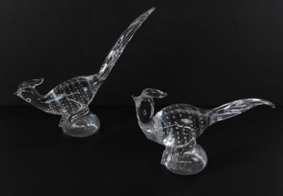 Tiffin Glass Pheasant Paperweights, 2