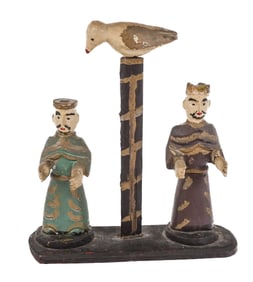 Antique Group Of Two Santos Figures With Bird