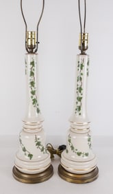 Pair Of Porcelain Leaf-Decorated Lamps