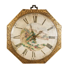 English Chinoiserie Enamel and Giltwood Clock