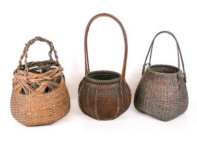 Three Japanese Hanakago Ikebana Baskets