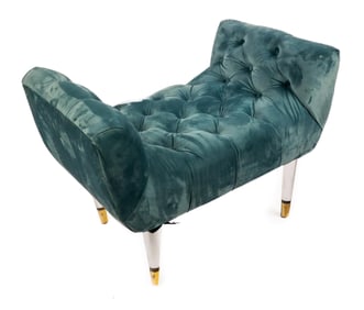 Hollywood Regency Velour Upholstered Bench