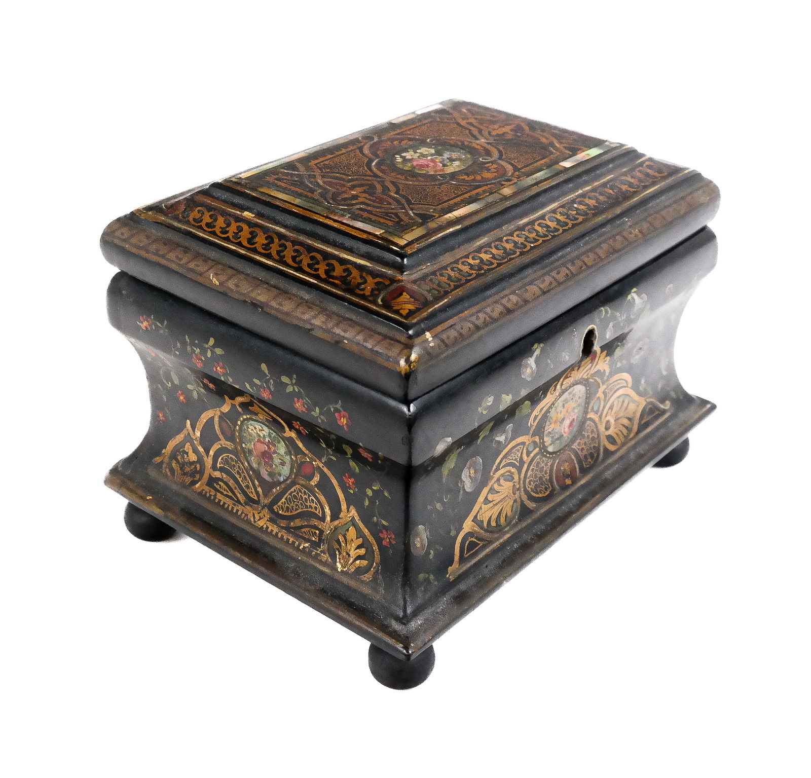 Victorian Inlaid Black Lacquer Tea Caddy (1 of 11)