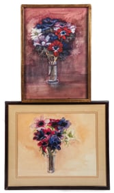 Two Water Color Still Lifes of Flowers