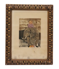 G. RODO BOULANGER: Girl Atop Elephant - Litho.