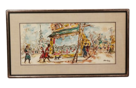 Chaim GROSS: Figural Street Scene - Watercolor