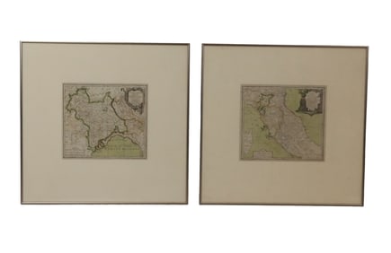 Two 18th C. Hand-Colored Map Engravings