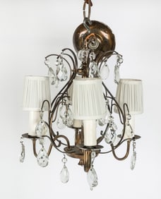 Four-Light Brass and Crystal Chandelier
