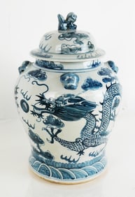 Chinese Blue and White Dragon Decorated Ginger Jar