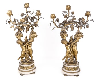 Louis XV Bronze Dore and Marble Garniture, 2