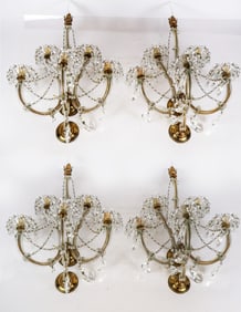 Four French Style Three-Arm Sconces