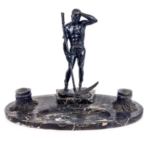 Bruno ZACH Bronze and Siena Marble Inkwell