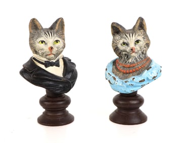 Vienna Bronze Cold-Painted Cat Busts, 2