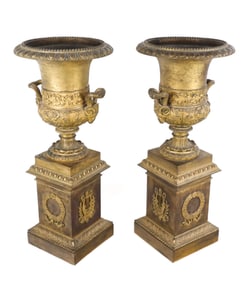 Pair of Neoclassical Bronze Dore Urns