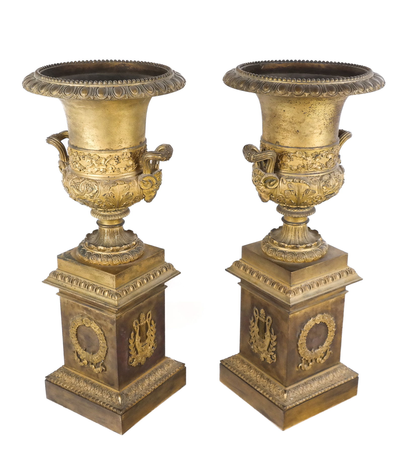 Pair of Neoclassical Bronze Dore Urns (1 of 11)