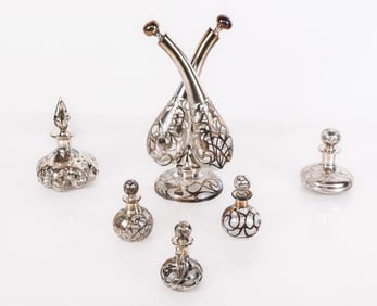 Collection of Silver and Glass Overlay Bottles, 6