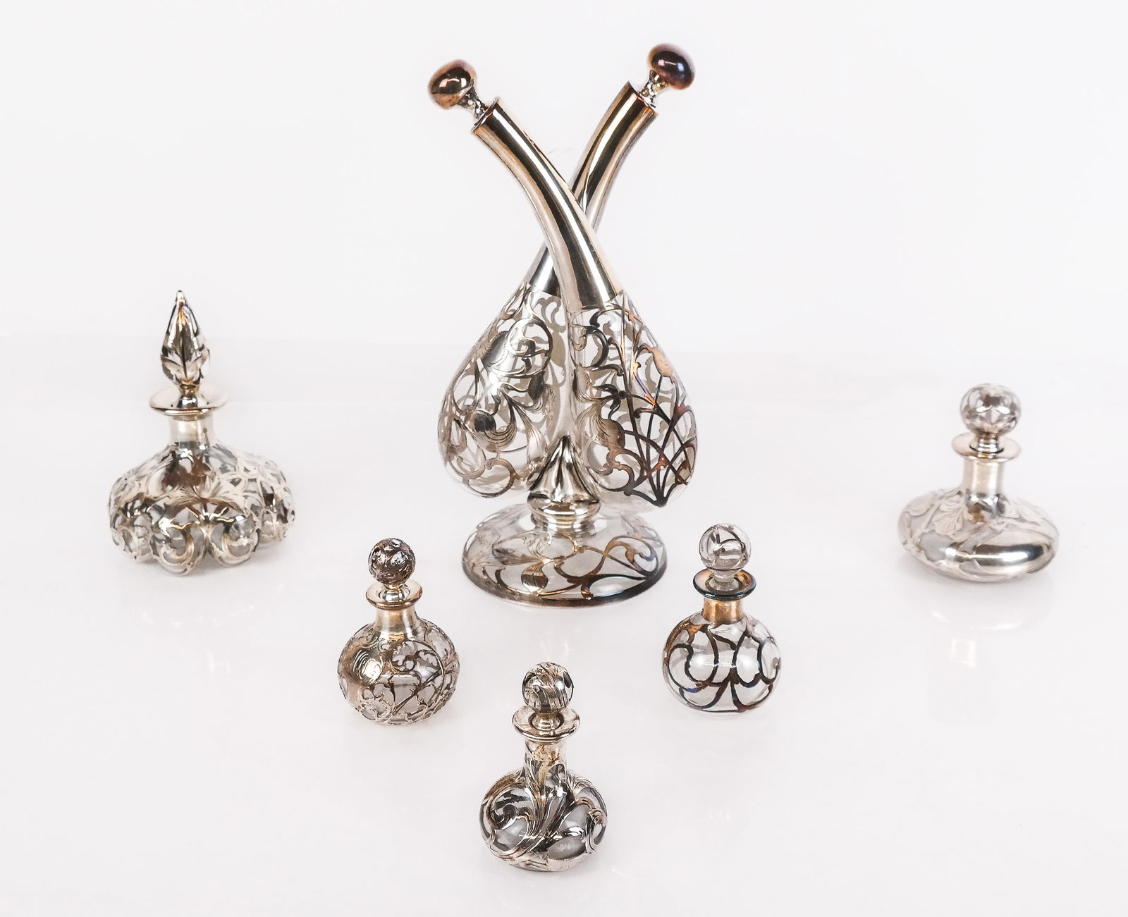 Collection of Silver and Glass Overlay Bottles, 6 (1 of 13)