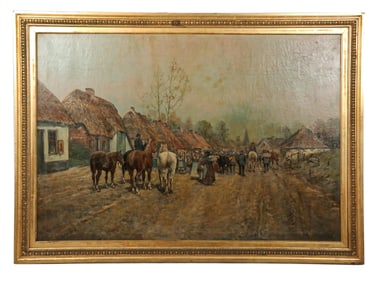 Continental School: Street Scene - Oil On Canvas