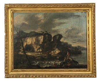 18th-19th C. School: Coastal Scene, Oil On Canvas