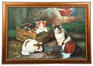 Lu PENG: Kittens And Snail - Oil On Canvas