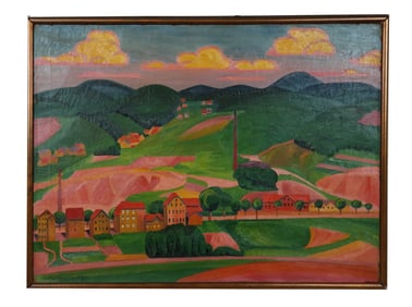 Ludwig GODEWOLS: Town In Landscape - Oil On Canvas