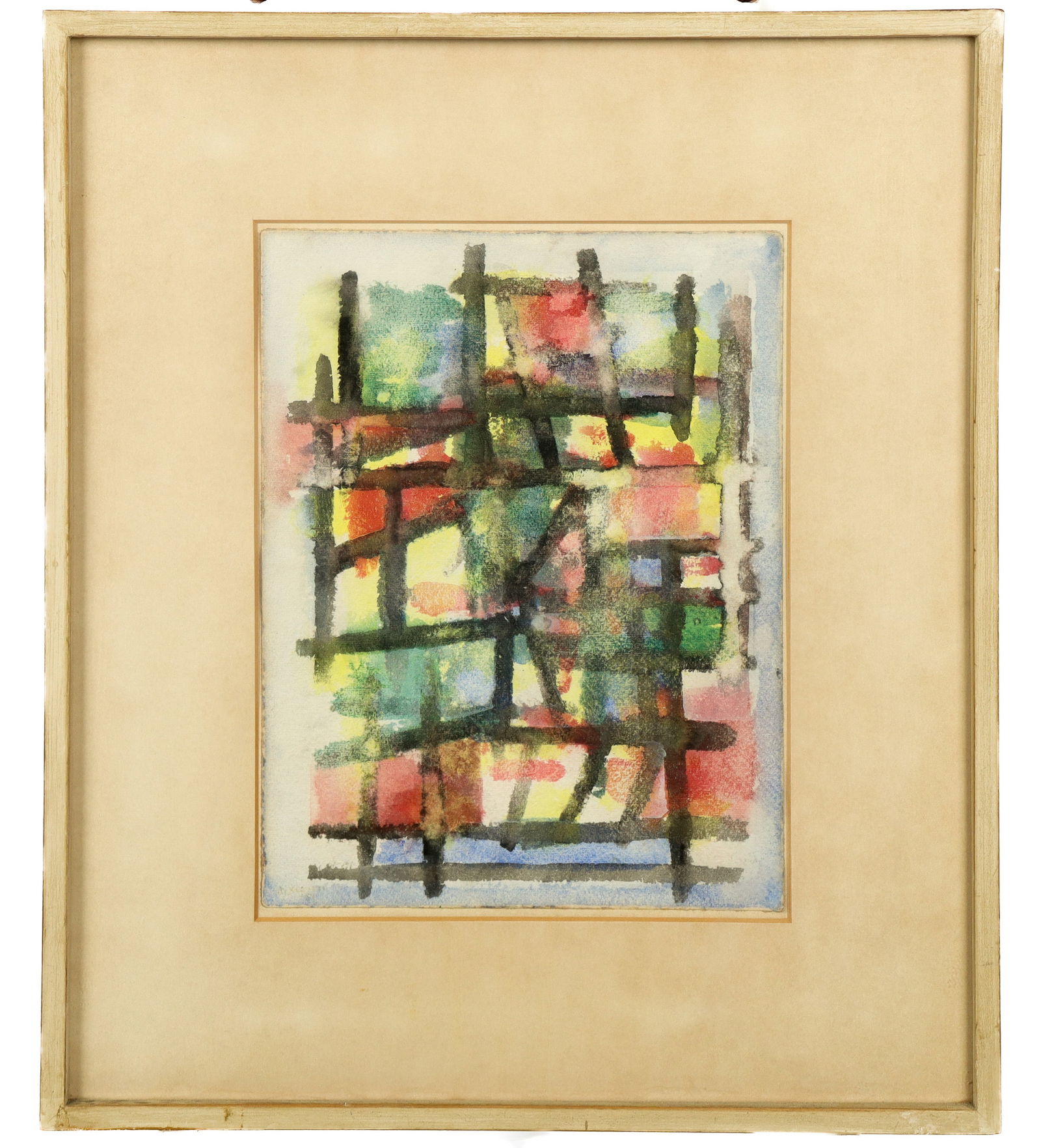 Jean XCERON: "#365A" - Watercolor: Jean Xceron (Greek/American, 1890-1967) colorful abstract geometric watercolor on paper, unsigned, labeled on back, dated 1951. [Art: 12" H x 9" W; Frame: 19" H x 16" W]. Condition is good. Formerly P