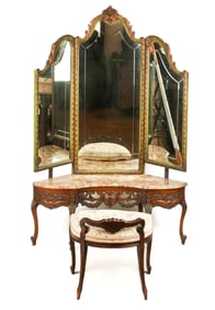 Louis XV Three Mirrored Vanity with Bench