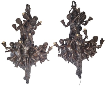 Pair Louis XV Bronze Figural Sconces, Cheret