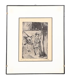 Antique Block Print - Child And Cow