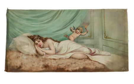 Reclining Female And Angel - Oil On Canvas