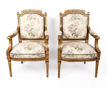 Pair of Louis XVI Carved and Gilt Fauteuils