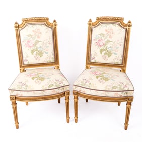 Pair of Louis XVI Carved & Gilt Side Chairs