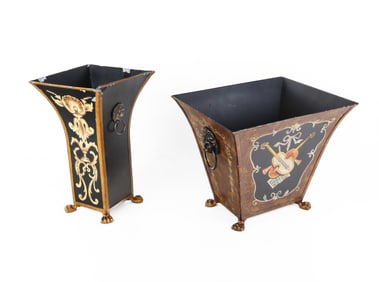 Two Tole Painted Waste Baskets