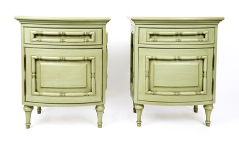 Painted & Faux Bamboo Side Table/Night Stands, Pr.